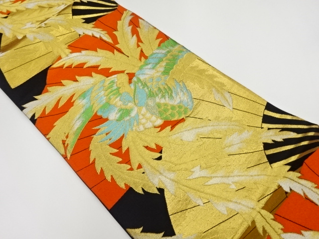 リサイクル　扇に鳳凰模様織出し袋帯